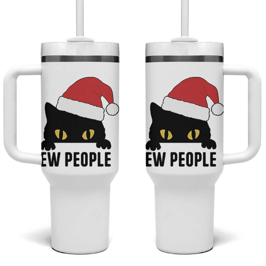 Funny Cat Christmas Tumbler With Handle Ew People Anti Social Grumpy Cat Xmas - Wonder Print Shop