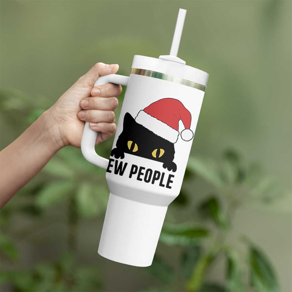 Funny Cat Christmas Tumbler With Handle Ew People Anti Social Grumpy Cat Xmas - Wonder Print Shop