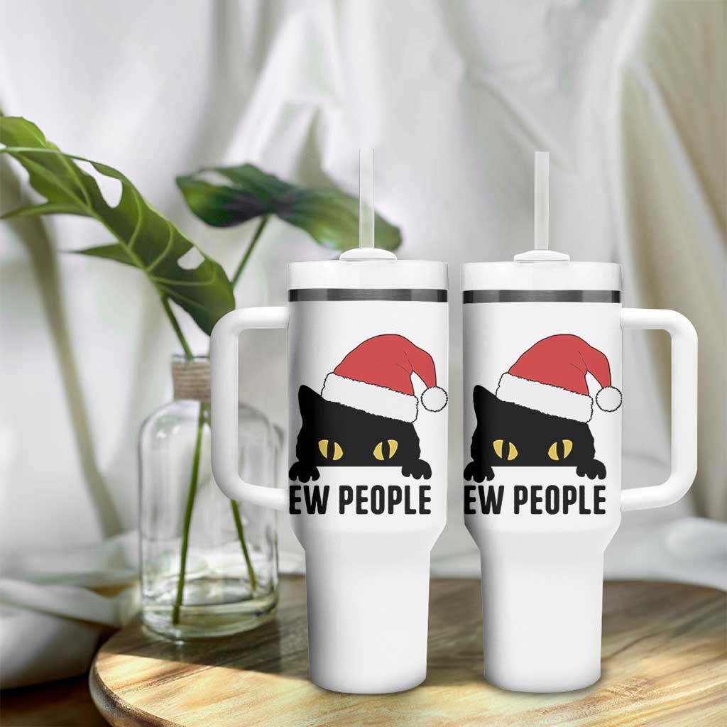 Funny Cat Christmas Tumbler With Handle Ew People Anti Social Grumpy Cat Xmas - Wonder Print Shop