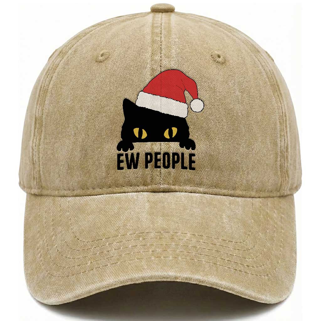 Funny Cat Christmas Washed Cotton Baseball Cap Ew People Anti Social Grumpy Cat Xmas