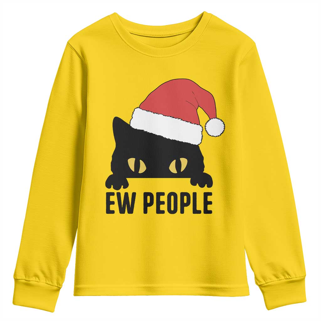 Funny Cat Christmas Youth Sweatshirt Ew People Anti Social Grumpy Cat Xmas - Wonder Print Shop