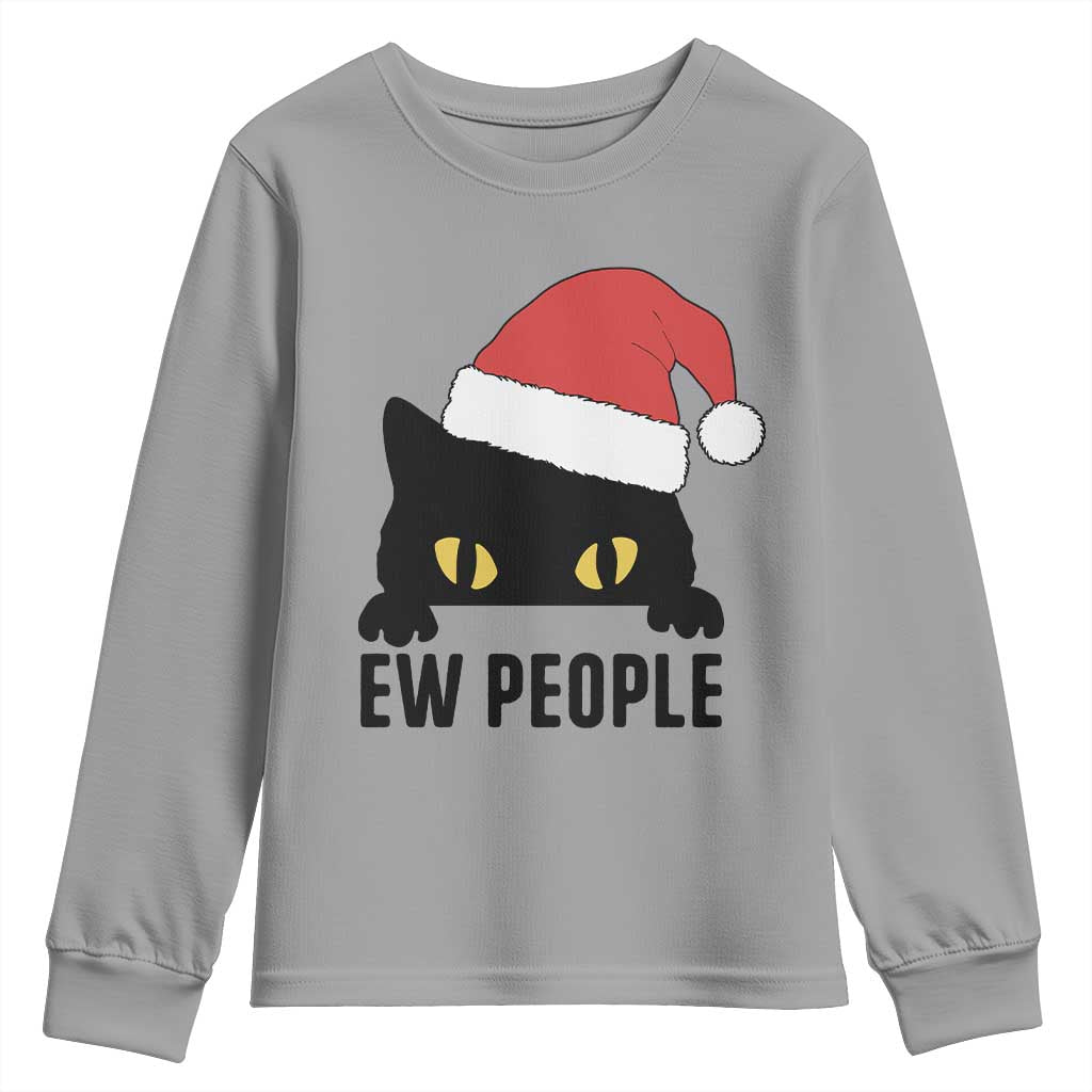 Funny Cat Christmas Youth Sweatshirt Ew People Anti Social Grumpy Cat Xmas - Wonder Print Shop
