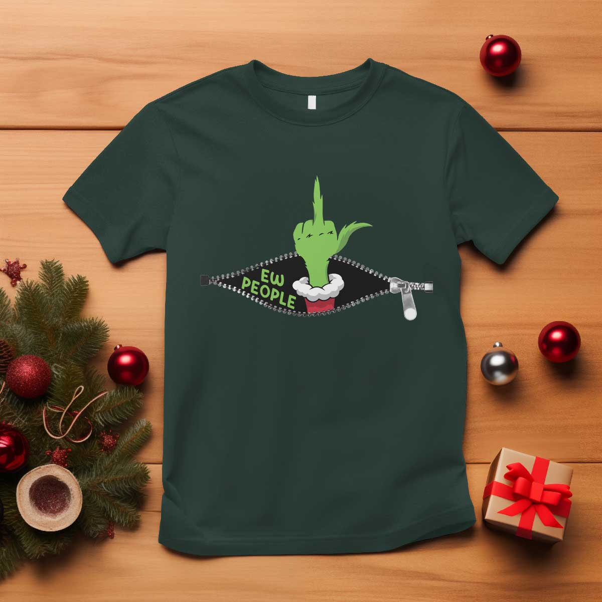 Funny Elf Hand Christmas T Shirt Ew People Anti Socaial Xmas - Wonder Print Shop