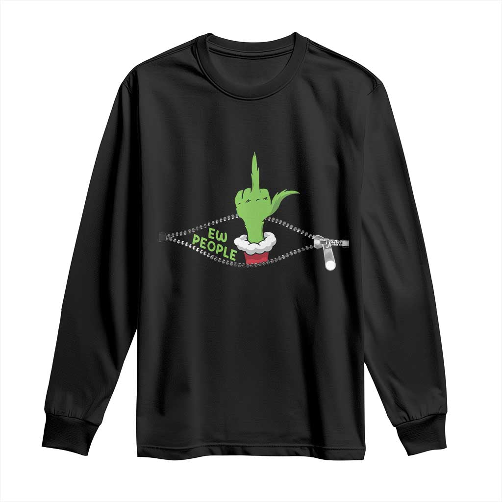 Funny Elf Hand Christmas Long Sleeve Shirt Ew People Anti Socaial Xmas - Wonder Print Shop
