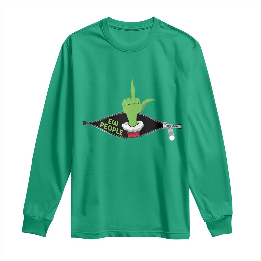 Funny Elf Hand Christmas Long Sleeve Shirt Ew People Anti Socaial Xmas - Wonder Print Shop