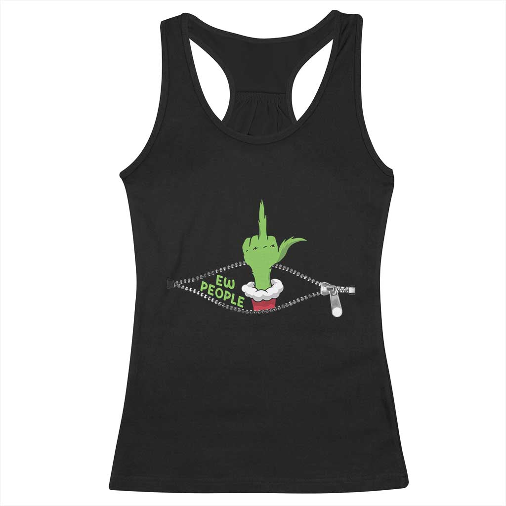Funny Elf Hand Christmas Racerback Tank Top Ew People Anti Socaial Xmas - Wonder Print Shop