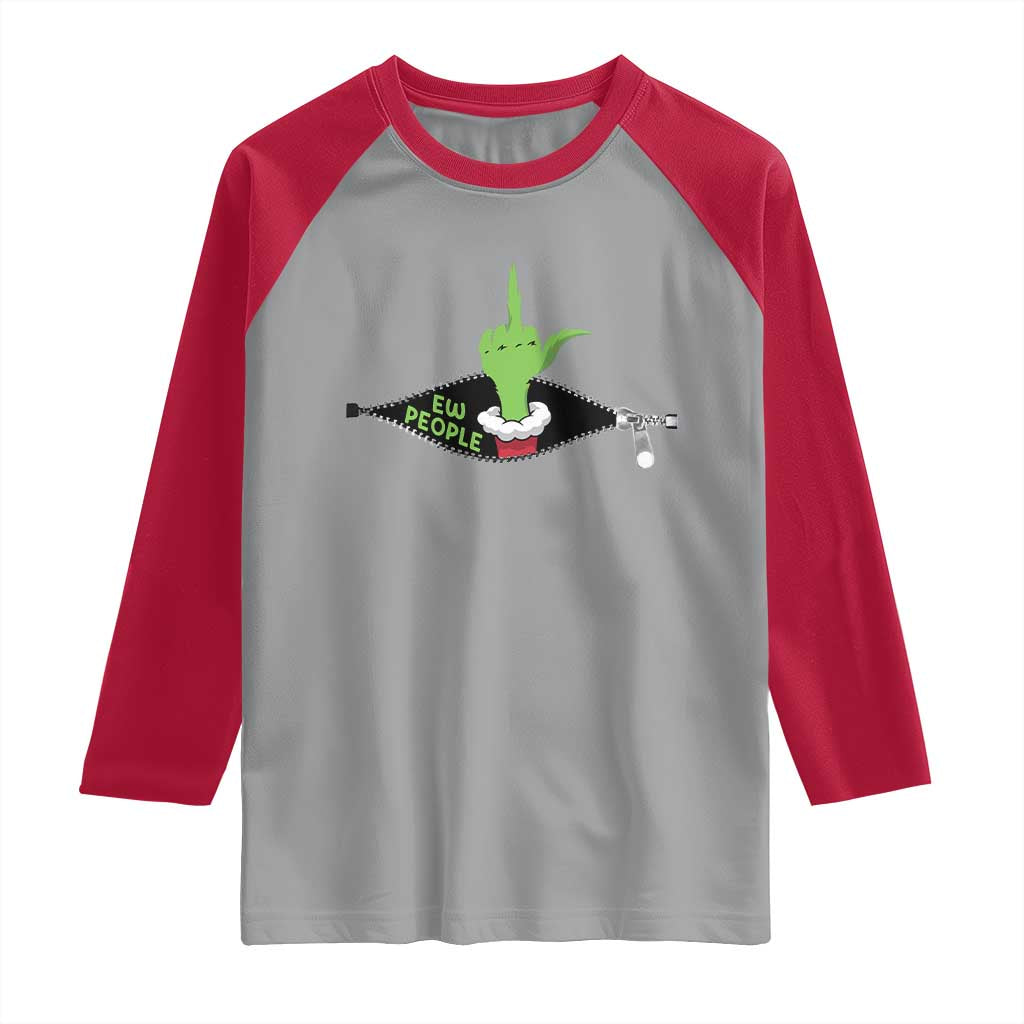 Funny Elf Hand Christmas Raglan Shirt Ew People Anti Socaial Xmas - Wonder Print Shop