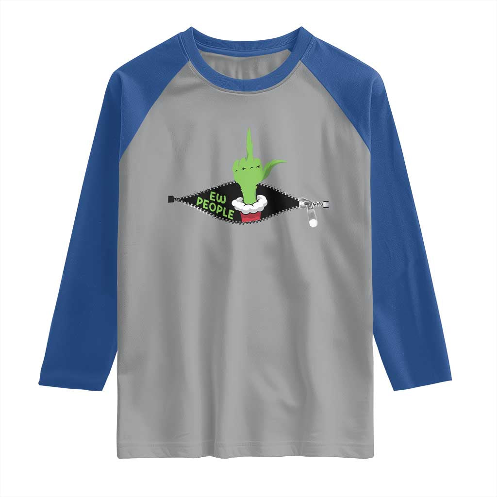 Funny Elf Hand Christmas Raglan Shirt Ew People Anti Socaial Xmas - Wonder Print Shop