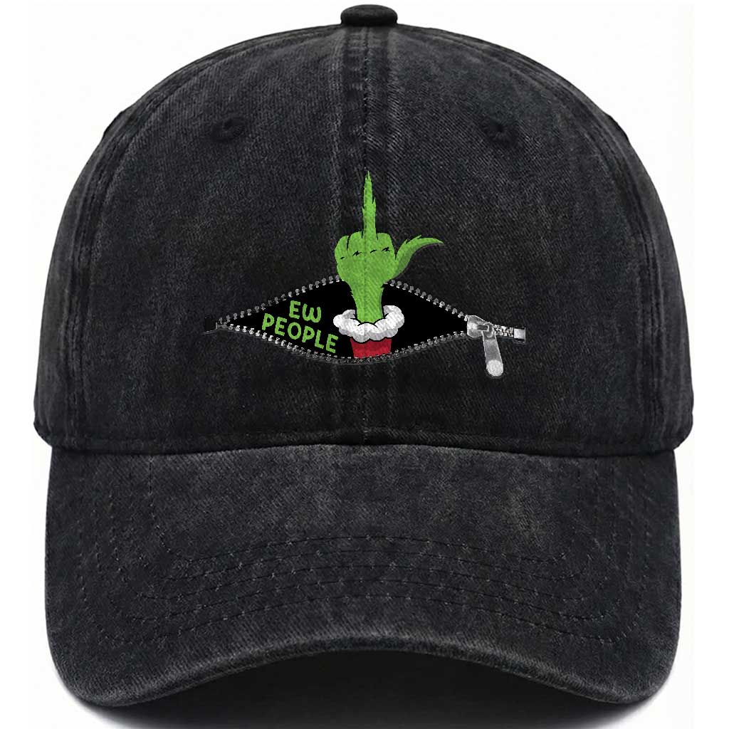 Funny Elf Hand Christmas Washed Cotton Baseball Cap Ew People Anti Socaial Xmas