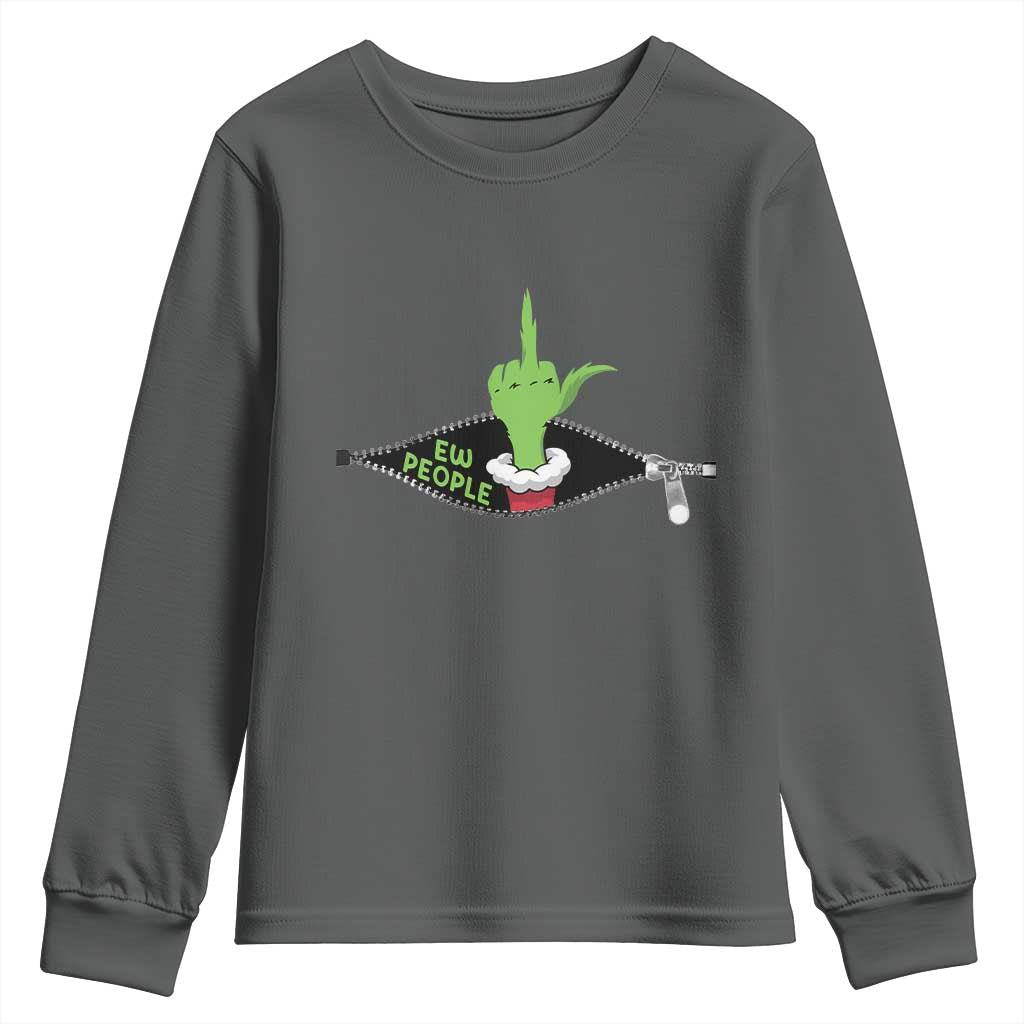 Funny Elf Hand Christmas Youth Sweatshirt Ew People Anti Socaial Xmas - Wonder Print Shop
