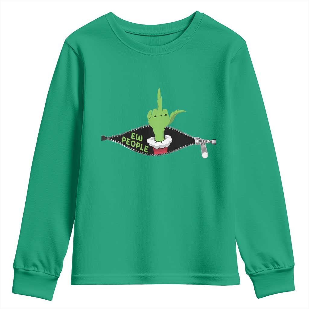 Funny Elf Hand Christmas Youth Sweatshirt Ew People Anti Socaial Xmas - Wonder Print Shop