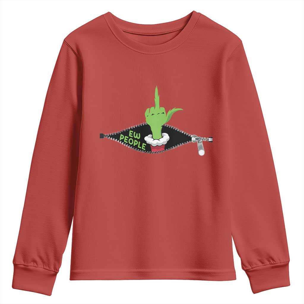 Funny Elf Hand Christmas Youth Sweatshirt Ew People Anti Socaial Xmas - Wonder Print Shop