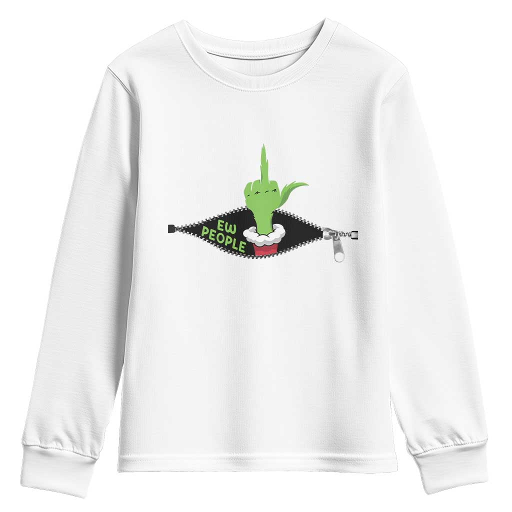 Funny Elf Hand Christmas Youth Sweatshirt Ew People Anti Socaial Xmas - Wonder Print Shop