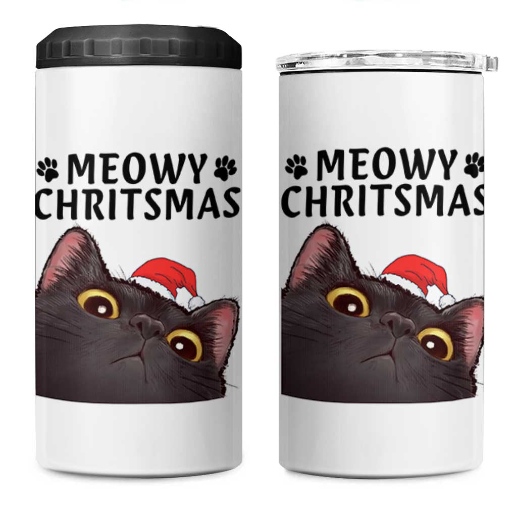 Funny Black Cat Christmas 4 in 1 Can Cooler Tumbler Cute Kitty Xmas - Wonder Print Shop