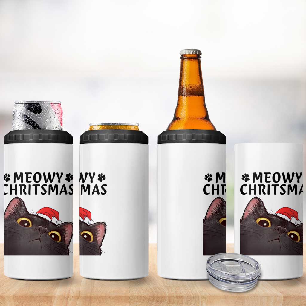 Funny Black Cat Christmas 4 in 1 Can Cooler Tumbler Cute Kitty Xmas - Wonder Print Shop