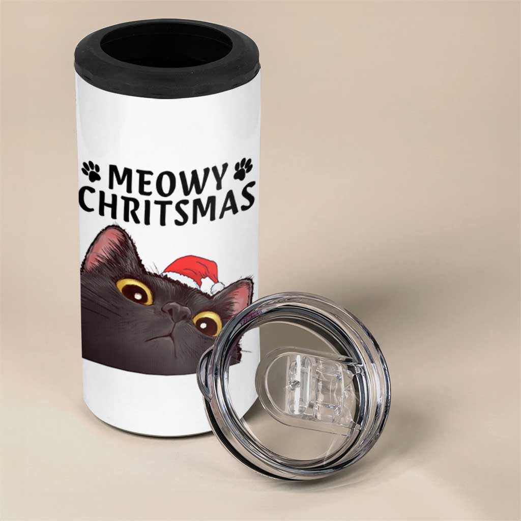 Funny Black Cat Christmas 4 in 1 Can Cooler Tumbler Cute Kitty Xmas - Wonder Print Shop