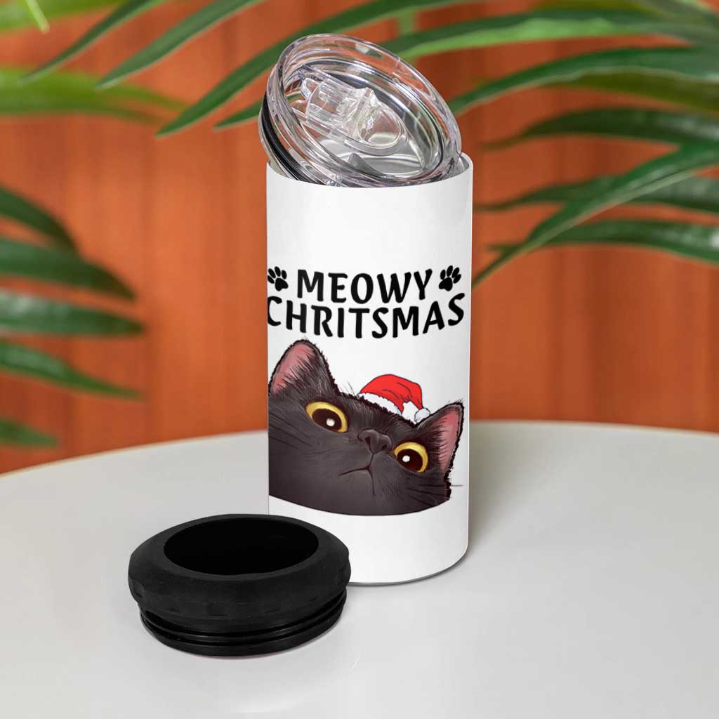 Funny Black Cat Christmas 4 in 1 Can Cooler Tumbler Cute Kitty Xmas - Wonder Print Shop