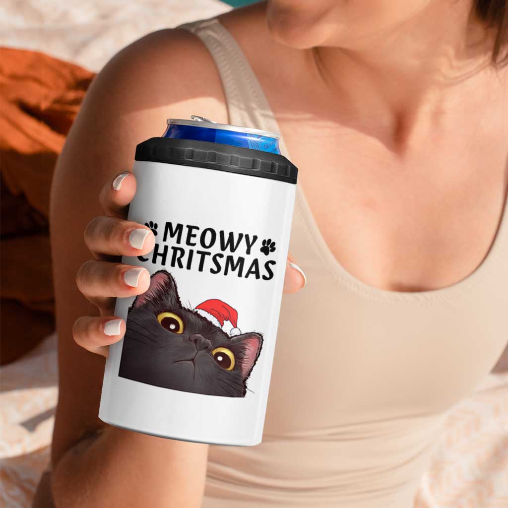 Funny Black Cat Christmas 4 in 1 Can Cooler Tumbler Cute Kitty Xmas - Wonder Print Shop