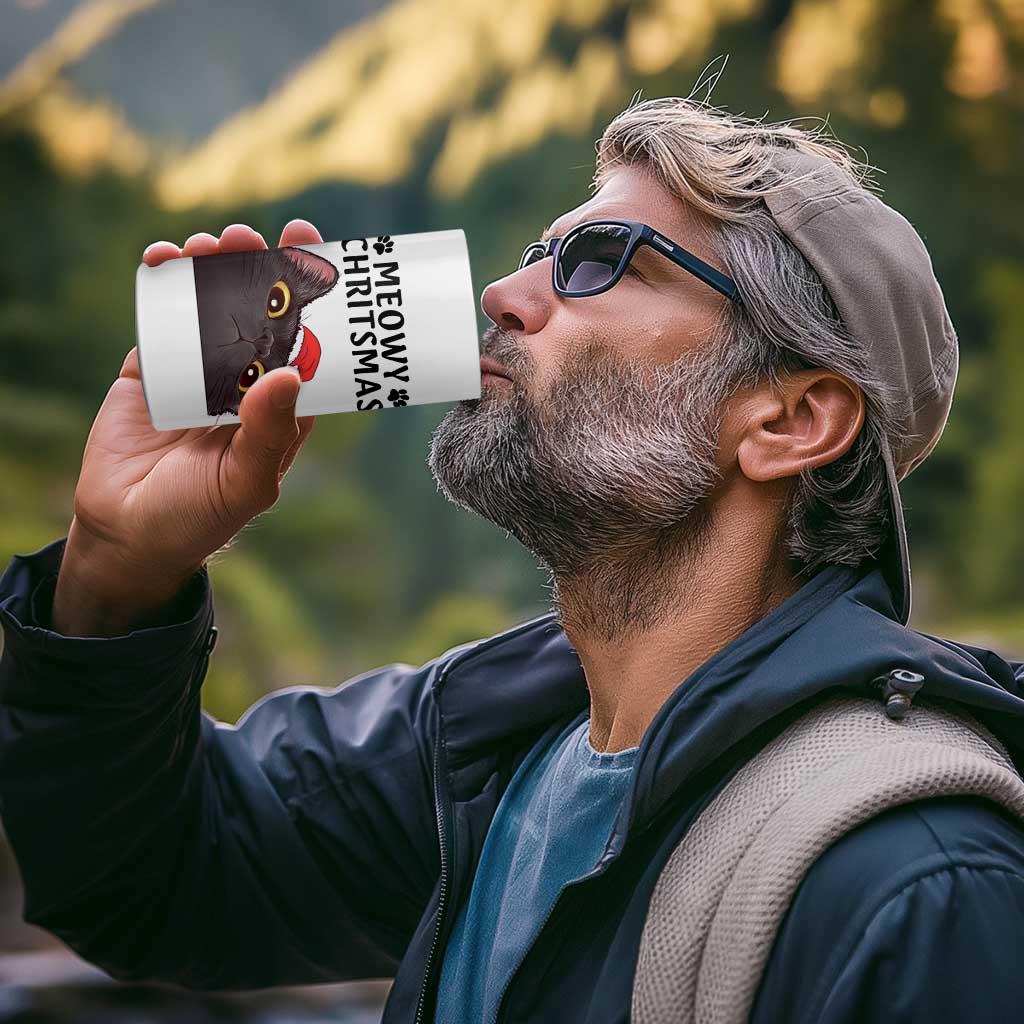 Funny Black Cat Christmas 4 in 1 Can Cooler Tumbler Cute Kitty Xmas - Wonder Print Shop