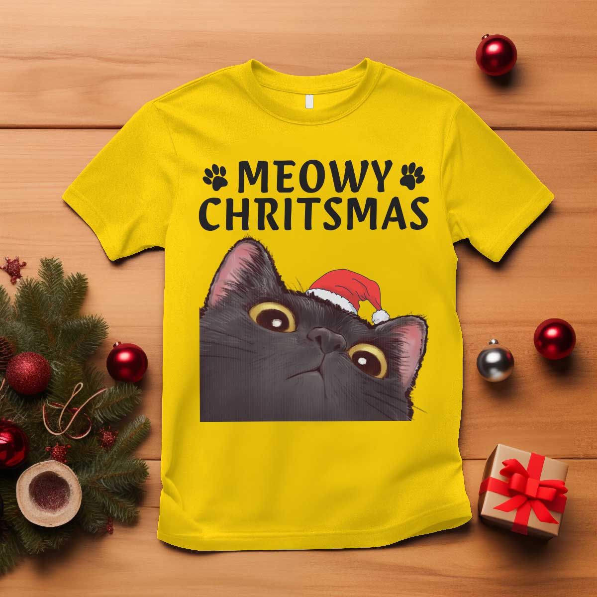 Funny Black Cat Christmas T Shirt Cute Kitty Xmas - Wonder Print Shop