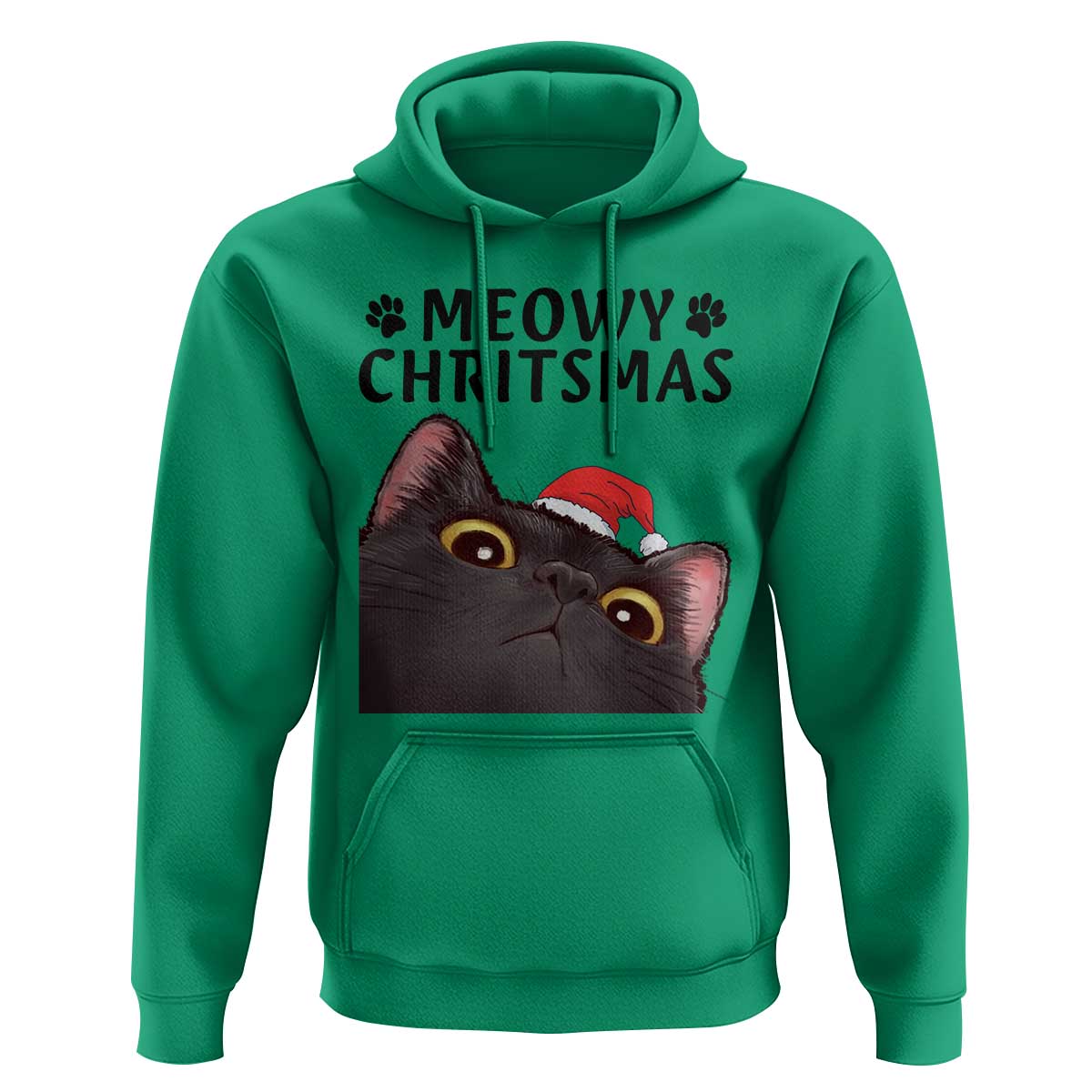 Funny Black Cat Christmas Hoodie Cute Kitty Xmas - Wonder Print Shop