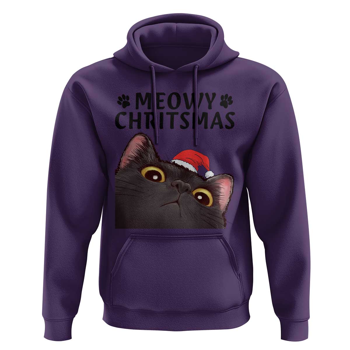 Funny Black Cat Christmas Hoodie Cute Kitty Xmas - Wonder Print Shop