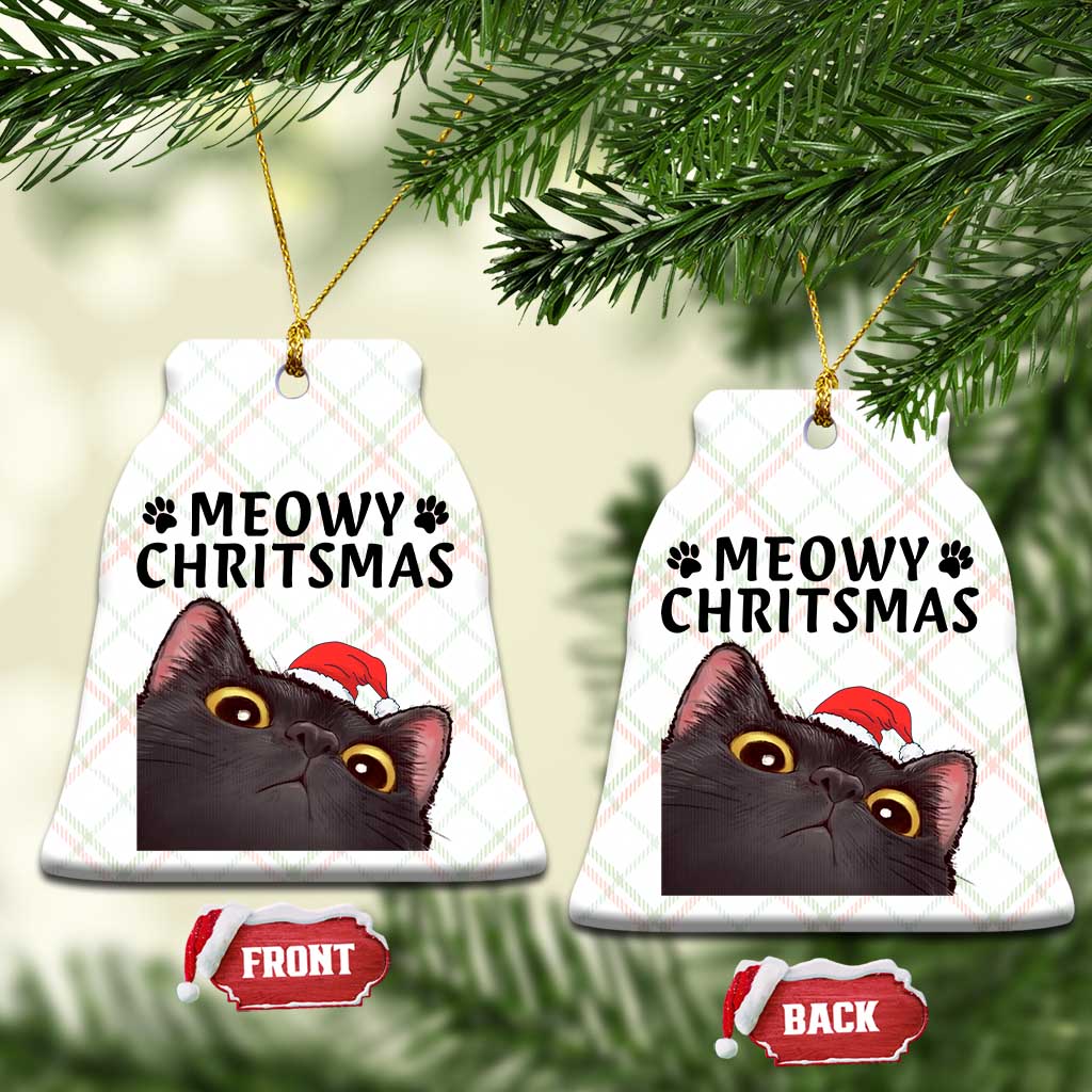 Funny Black Cat Christmas Ceramic Ornament Cute Kitty Xmas - Wonder Print Shop