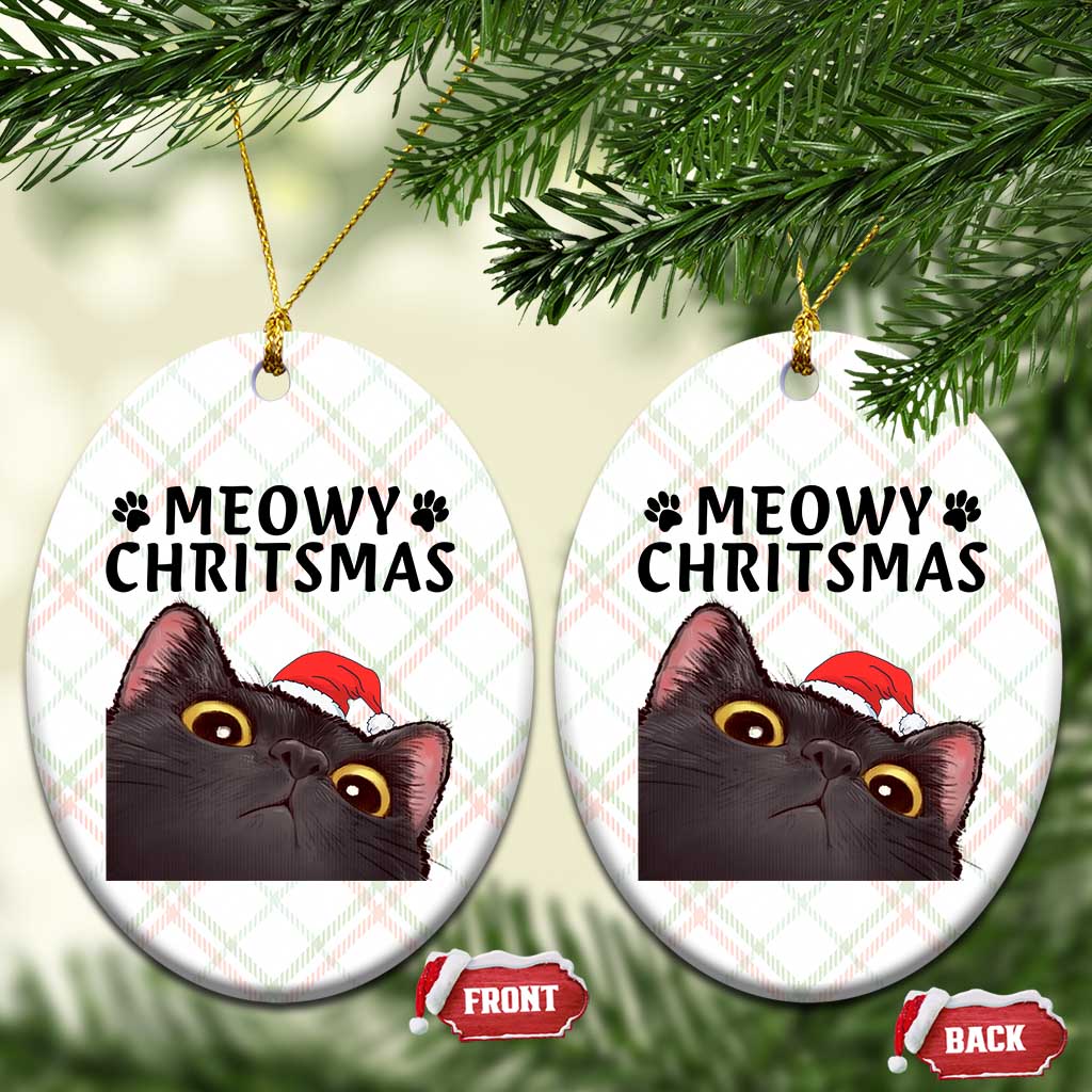 Funny Black Cat Christmas Ceramic Ornament Cute Kitty Xmas - Wonder Print Shop