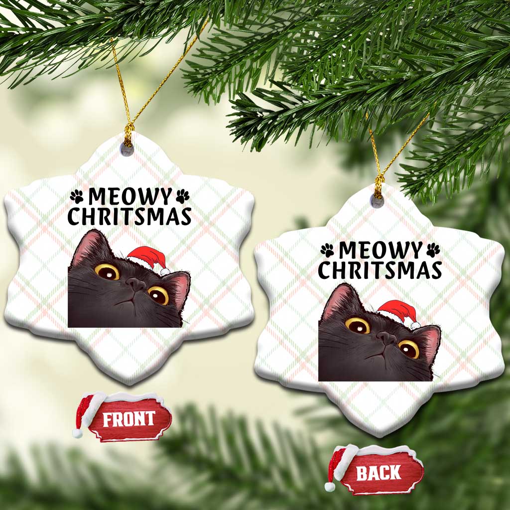 Funny Black Cat Christmas Ceramic Ornament Cute Kitty Xmas - Wonder Print Shop