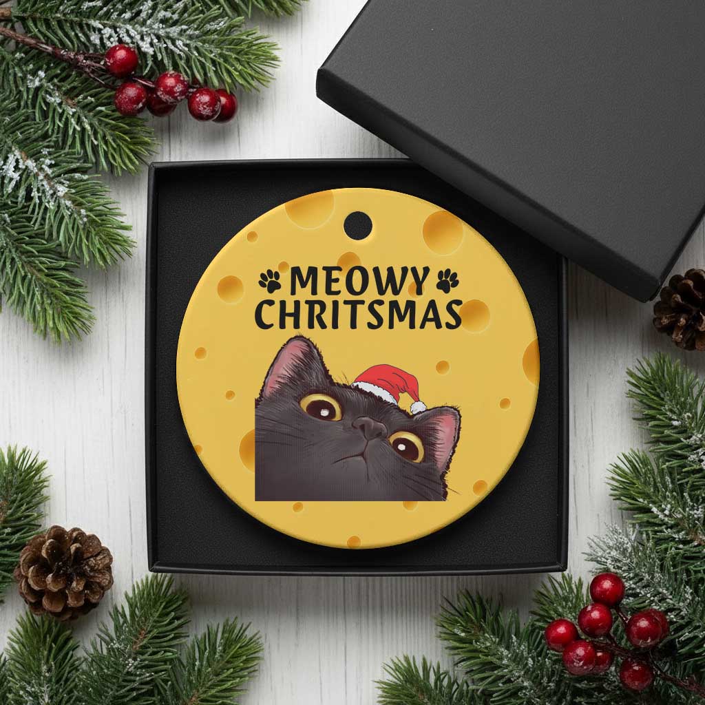 Funny Black Cat Christmas Ceramic Ornament Cute Kitty Xmas - Wonder Print Shop