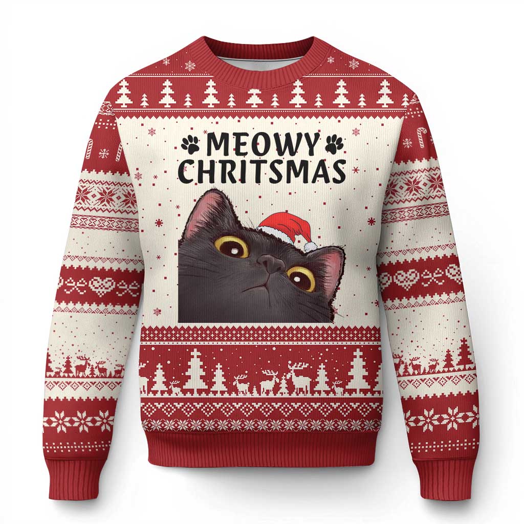 Funny Black Cat Xmas Ugly Christmas Sweater Cute Kitty Xmas - Wonder Print Shop