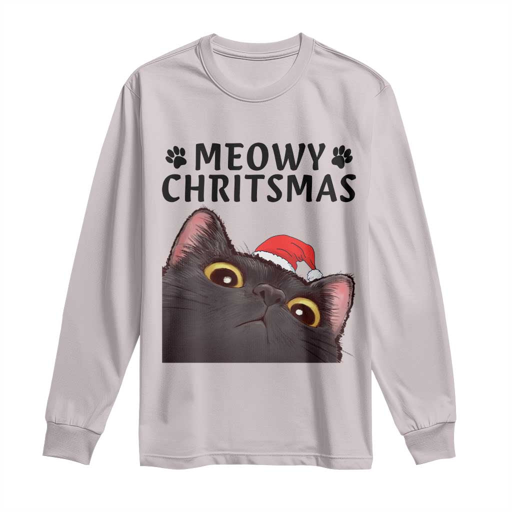 Funny Black Cat Christmas Long Sleeve Shirt Cute Kitty Xmas - Wonder Print Shop