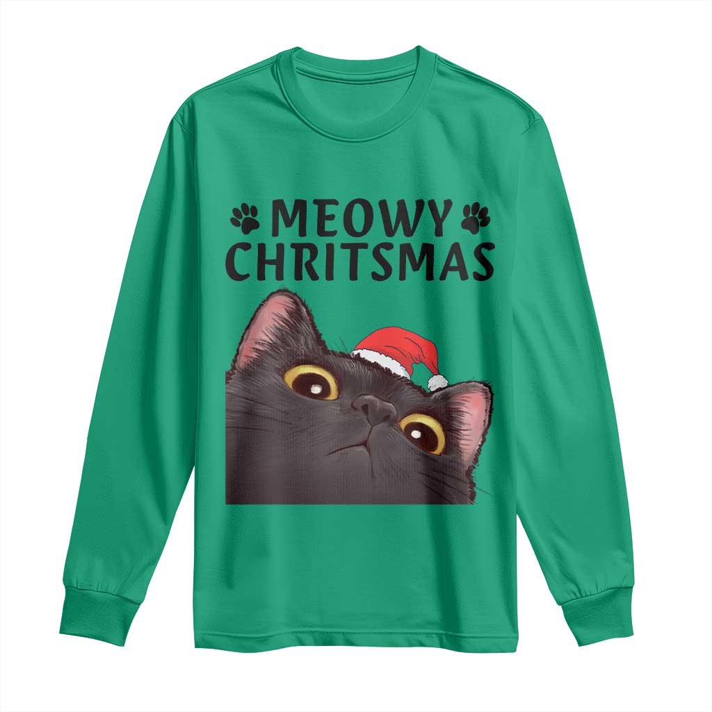 Funny Black Cat Christmas Long Sleeve Shirt Cute Kitty Xmas - Wonder Print Shop