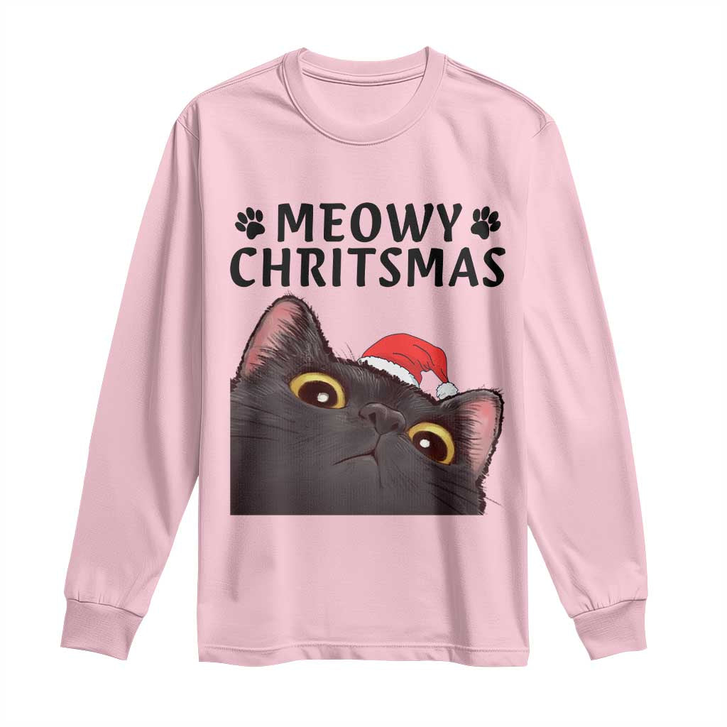 Funny Black Cat Christmas Long Sleeve Shirt Cute Kitty Xmas - Wonder Print Shop
