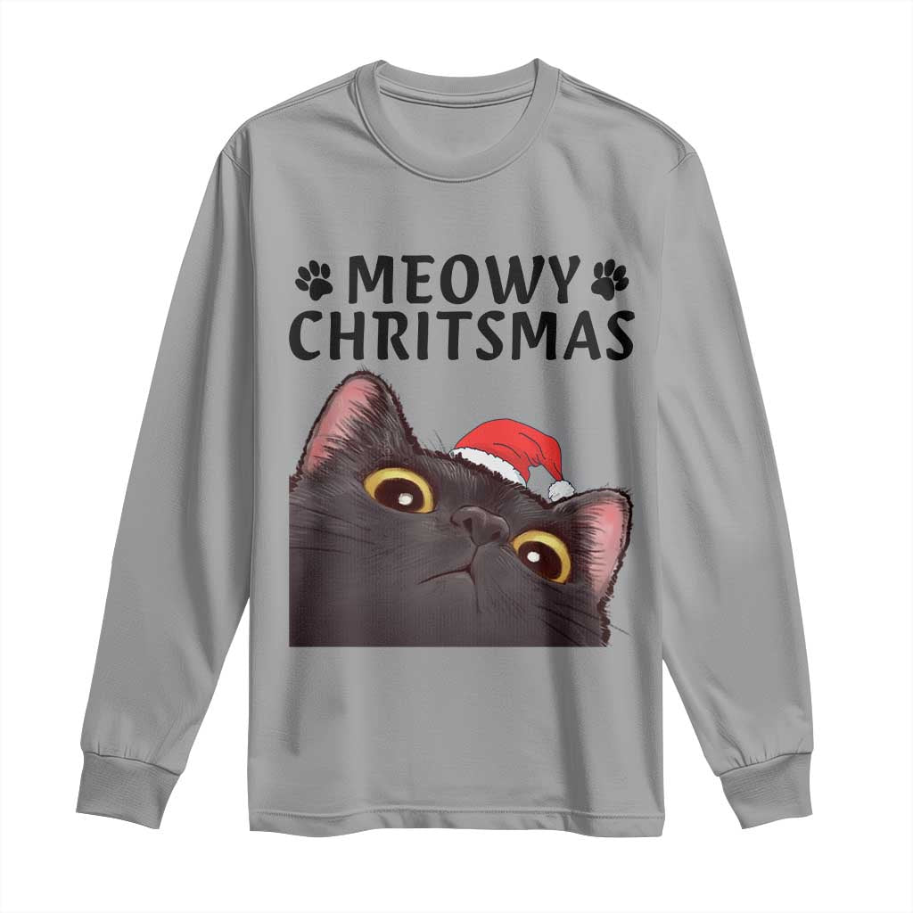 Funny Black Cat Christmas Long Sleeve Shirt Cute Kitty Xmas - Wonder Print Shop