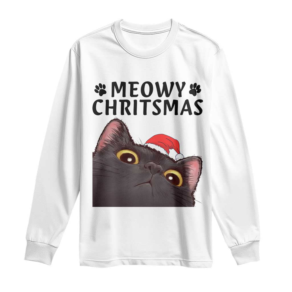 Funny Black Cat Christmas Long Sleeve Shirt Cute Kitty Xmas - Wonder Print Shop