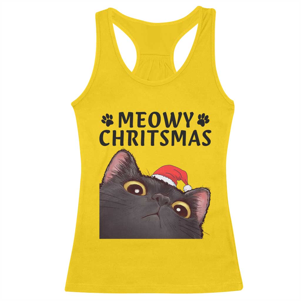 Funny Black Cat Christmas Racerback Tank Top Cute Kitty Xmas - Wonder Print Shop