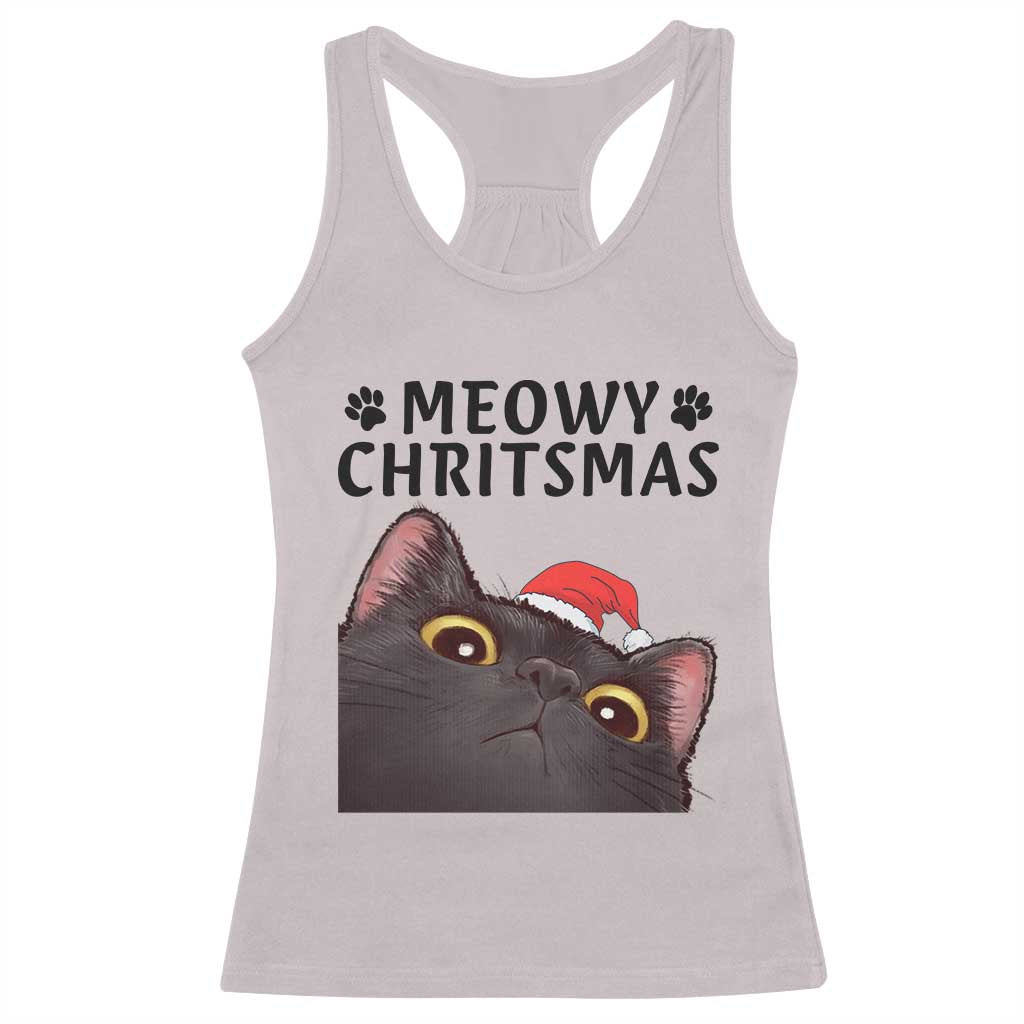 Funny Black Cat Christmas Racerback Tank Top Cute Kitty Xmas - Wonder Print Shop