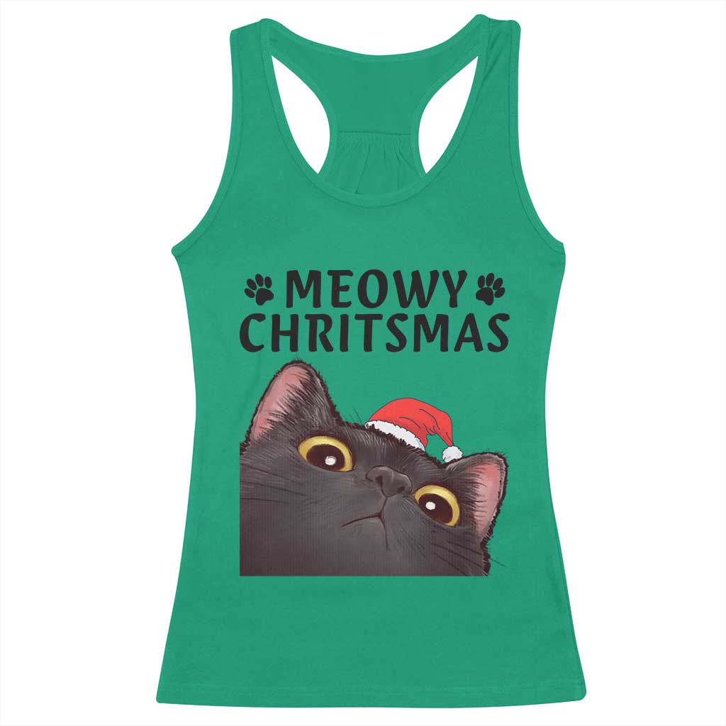 Funny Black Cat Christmas Racerback Tank Top Cute Kitty Xmas - Wonder Print Shop