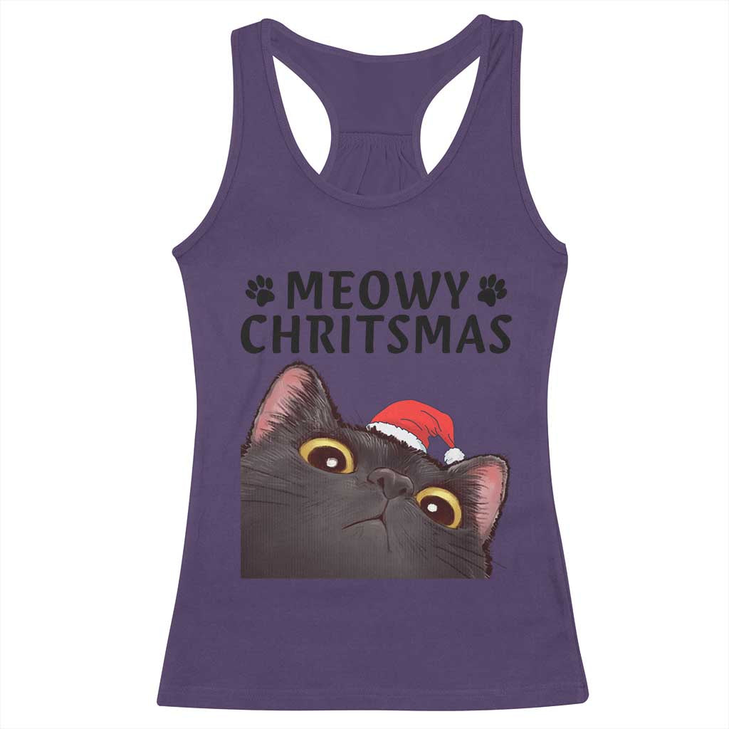 Funny Black Cat Christmas Racerback Tank Top Cute Kitty Xmas - Wonder Print Shop