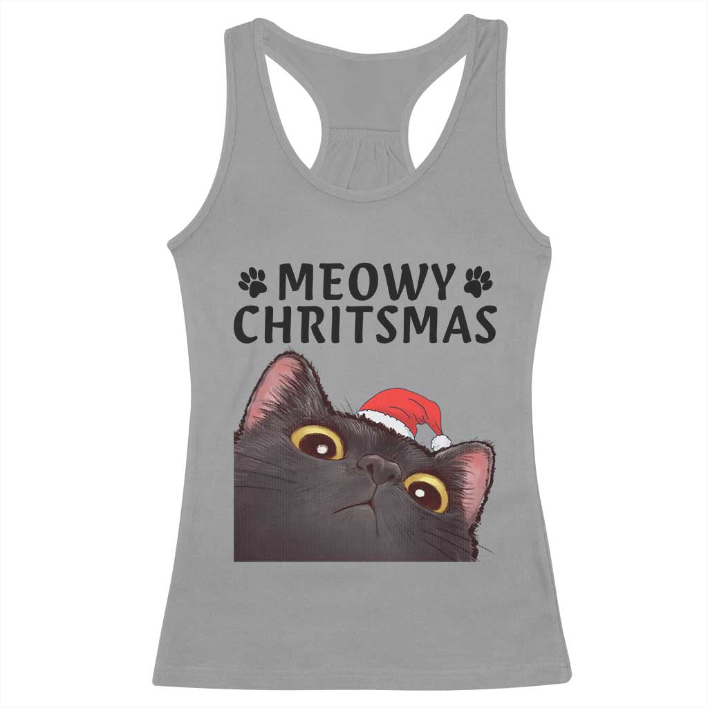Funny Black Cat Christmas Racerback Tank Top Cute Kitty Xmas - Wonder Print Shop