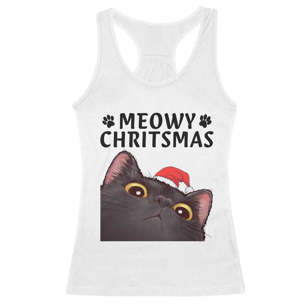 Funny Black Cat Christmas Racerback Tank Top Cute Kitty Xmas - Wonder Print Shop