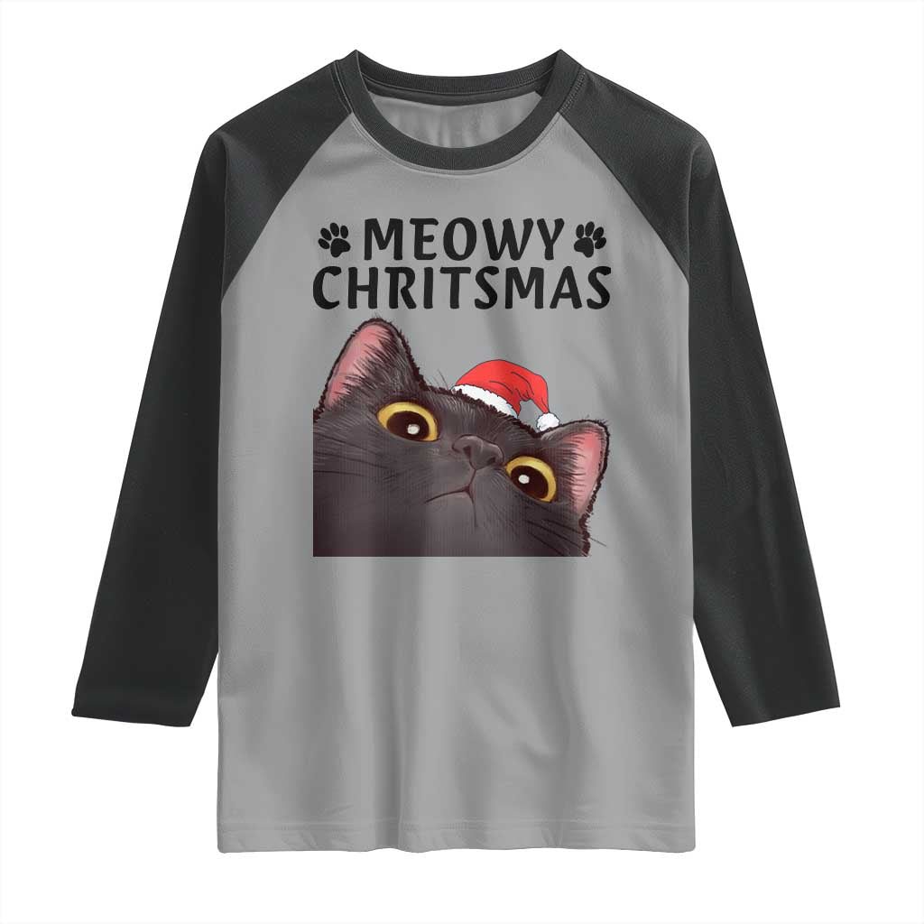 Funny Black Cat Christmas Raglan Shirt Cute Kitty Xmas - Wonder Print Shop