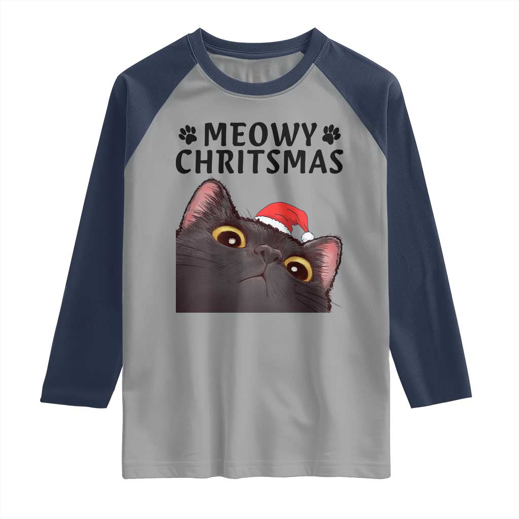 Funny Black Cat Christmas Raglan Shirt Cute Kitty Xmas - Wonder Print Shop