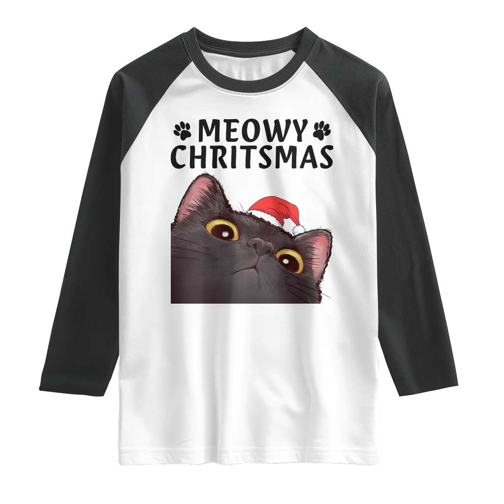 Funny Black Cat Christmas Raglan Shirt Cute Kitty Xmas - Wonder Print Shop
