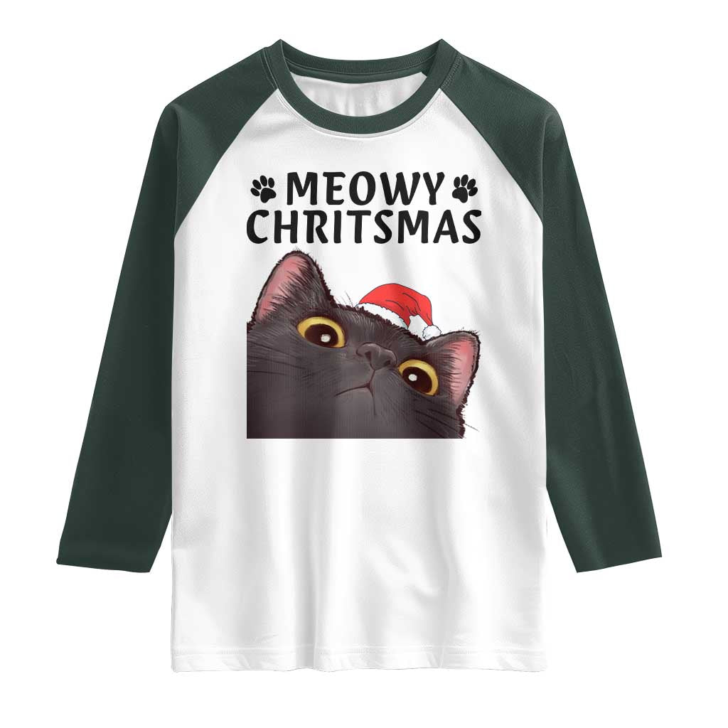 Funny Black Cat Christmas Raglan Shirt Cute Kitty Xmas - Wonder Print Shop