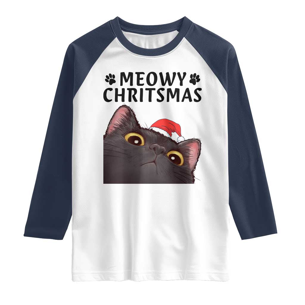 Funny Black Cat Christmas Raglan Shirt Cute Kitty Xmas - Wonder Print Shop