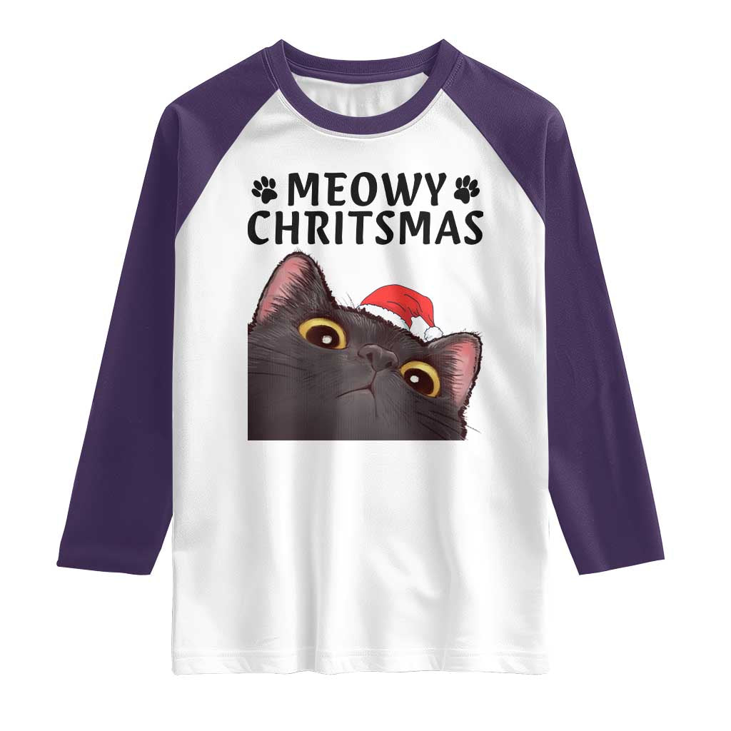 Funny Black Cat Christmas Raglan Shirt Cute Kitty Xmas - Wonder Print Shop