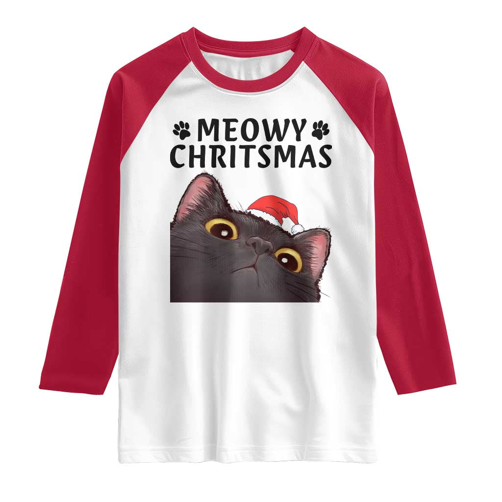 Funny Black Cat Christmas Raglan Shirt Cute Kitty Xmas - Wonder Print Shop