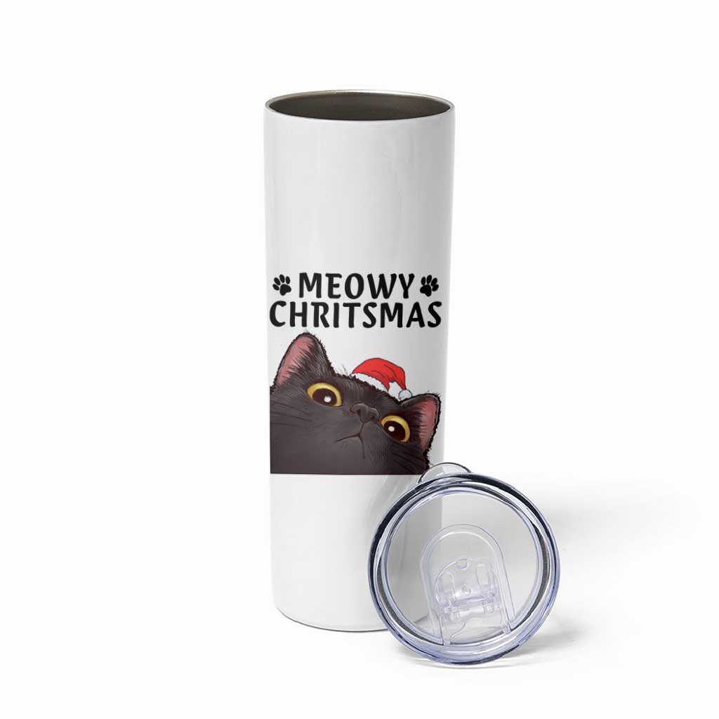 Funny Black Cat Christmas Skinny Tumbler Cute Kitty Xmas - Wonder Print Shop